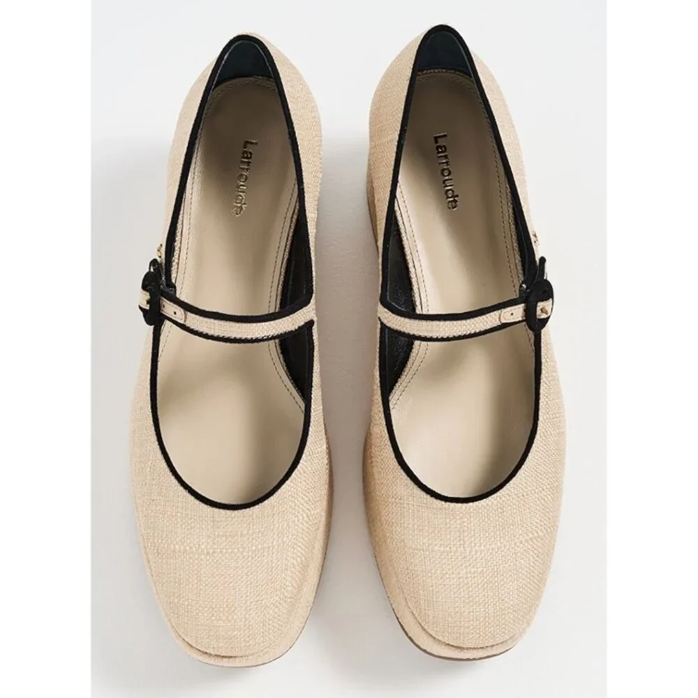 Larroude Blair Flatform In Beige Raffia